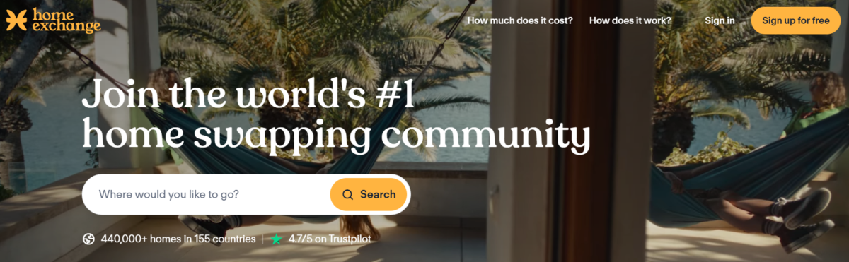 captura de pantalla sitio web HomeExchange