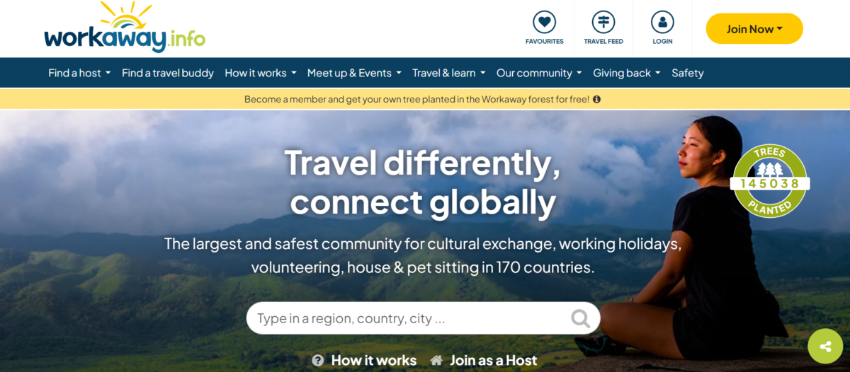 captura de pantalla de sitio web Workaway