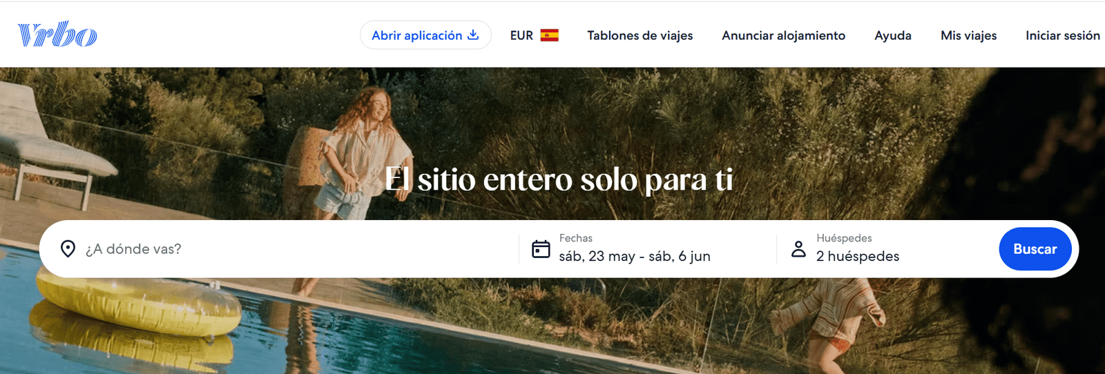 homepage pagina web de Vrbo
