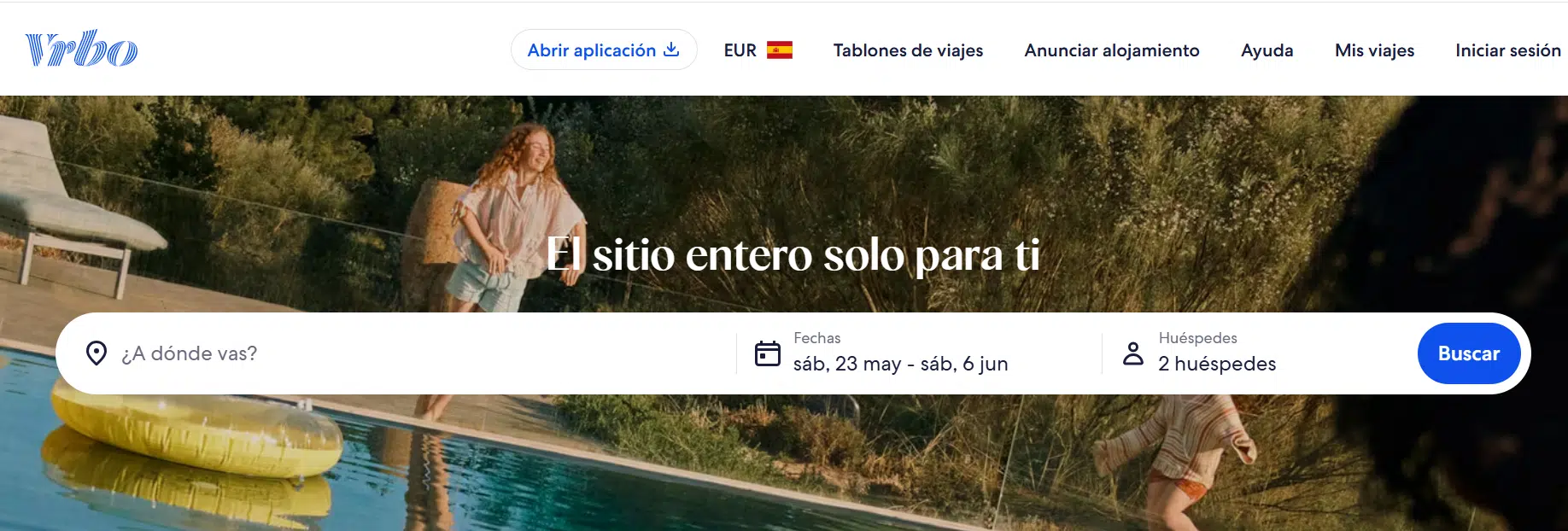 homepage pagina web de Vrbo