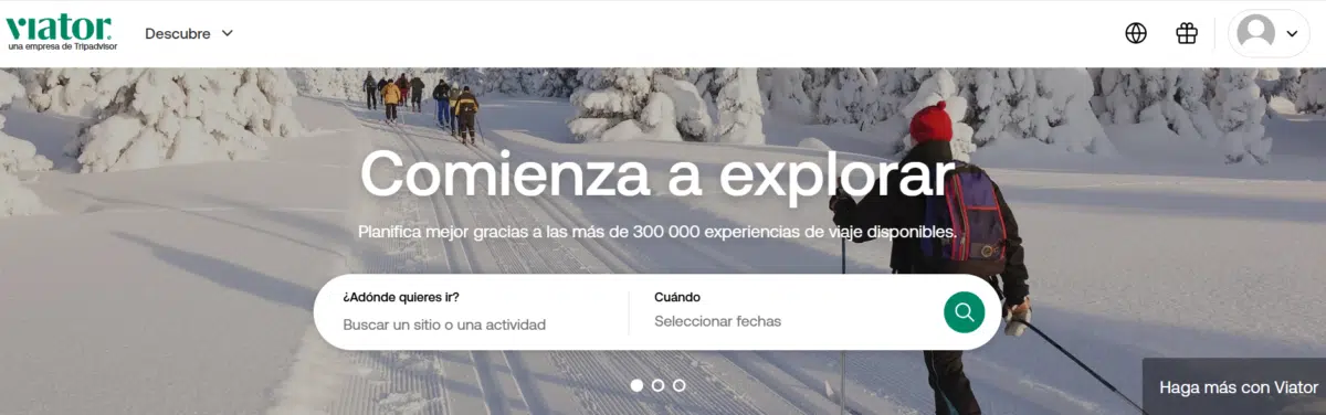 Imagen de pagina web de Viator para reservar experiencias de viaje