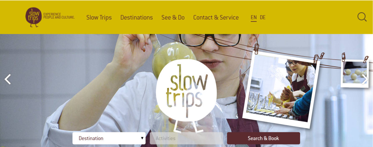 imagen de pagina web de slow trips para reservar experiencias de viaje tranquilas