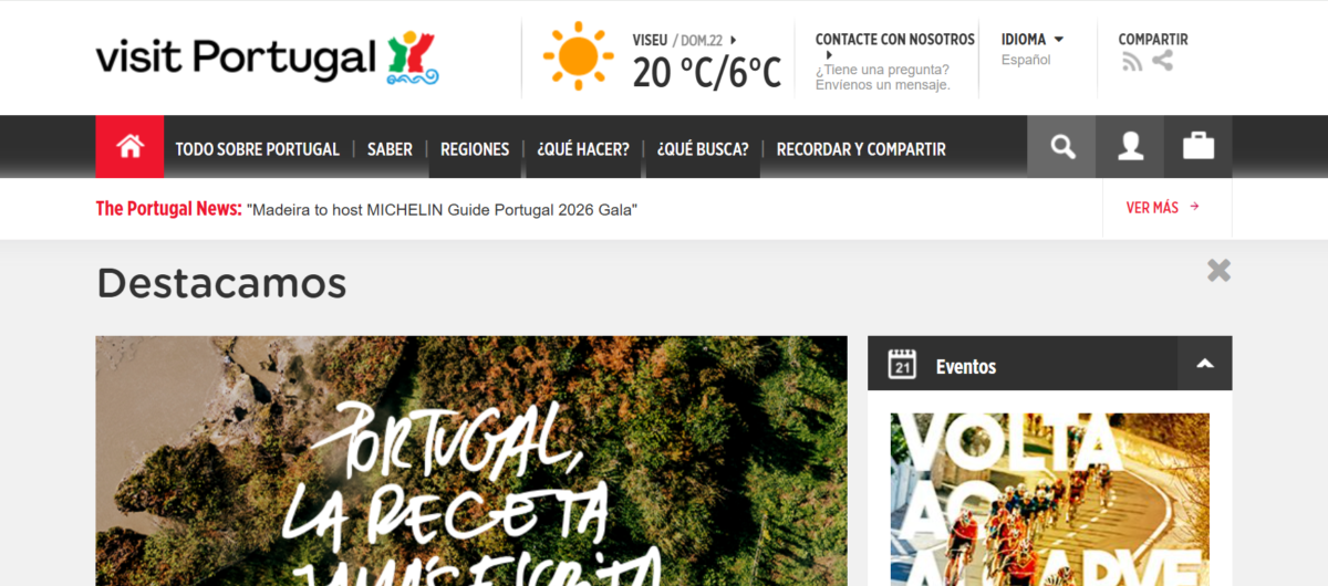 pagina web de Visit Portugal