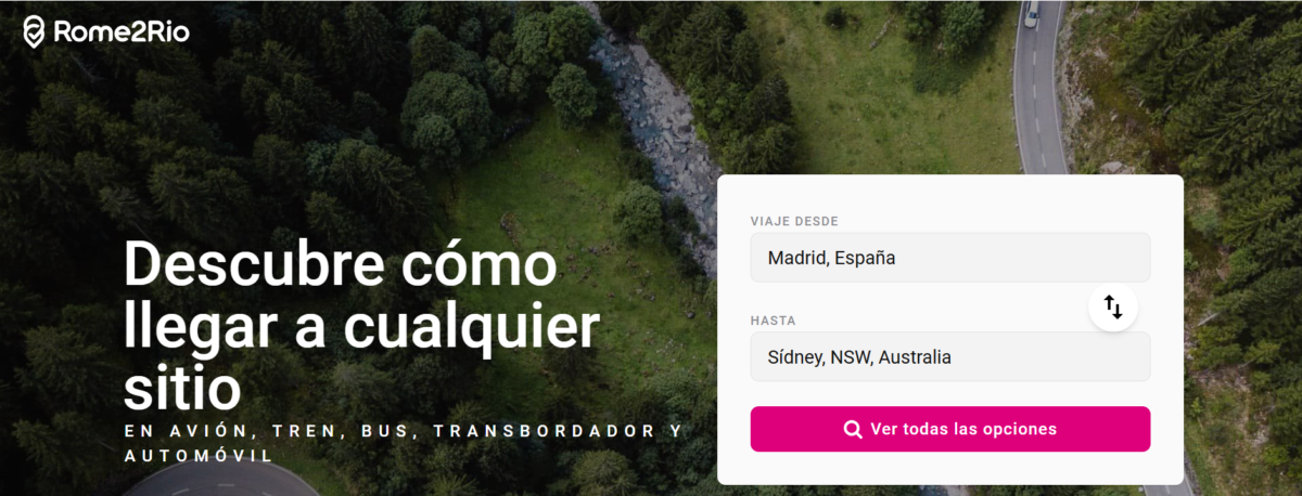 Homepage de Pagina web de Rome2Rio