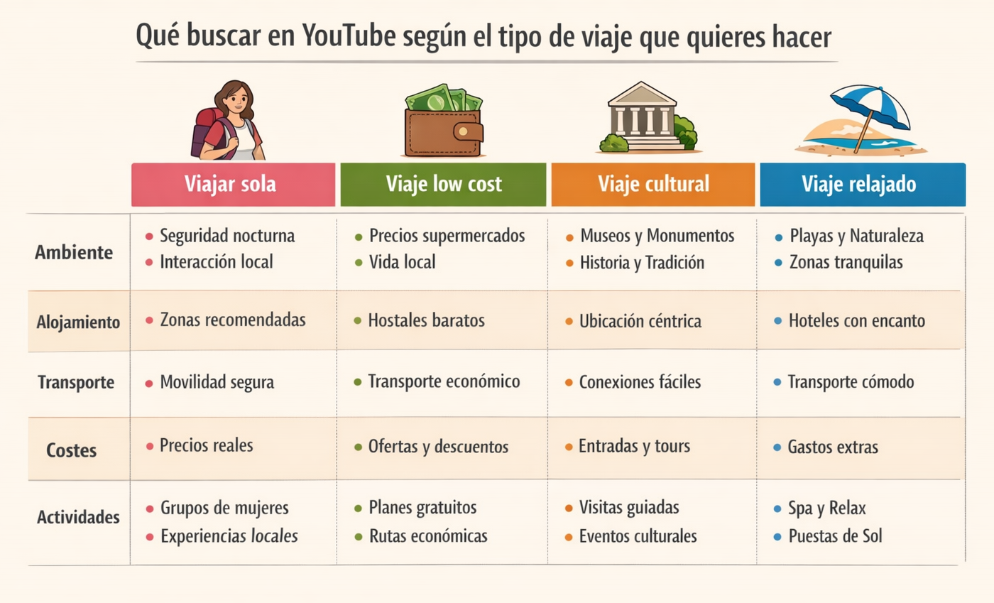 planificar un viaje con YouTube según tipo de experiencia