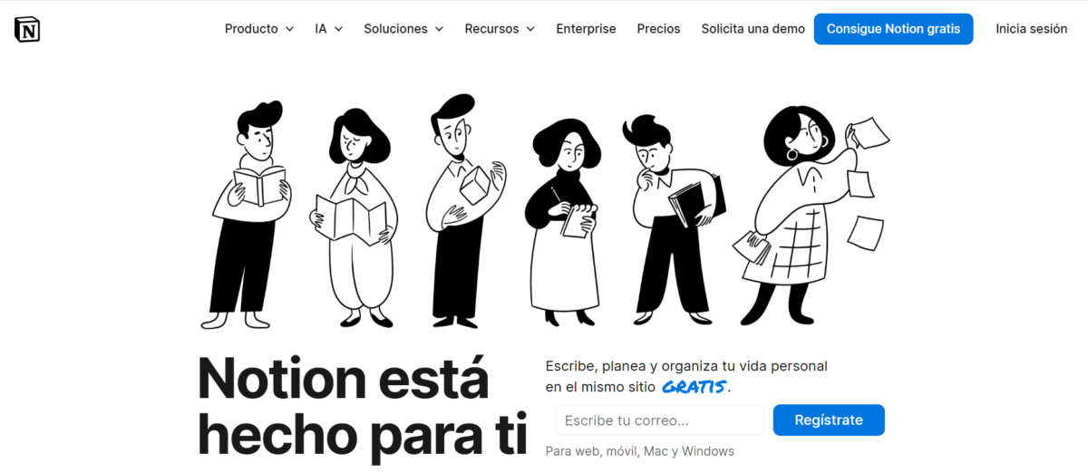 imagen de sitio web de Notion para registrar informacion