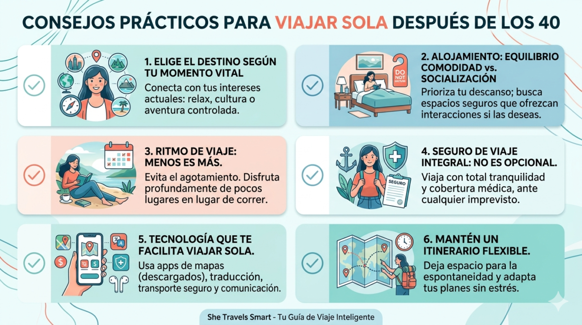 consejos practicos para viajar sola despues de los 40