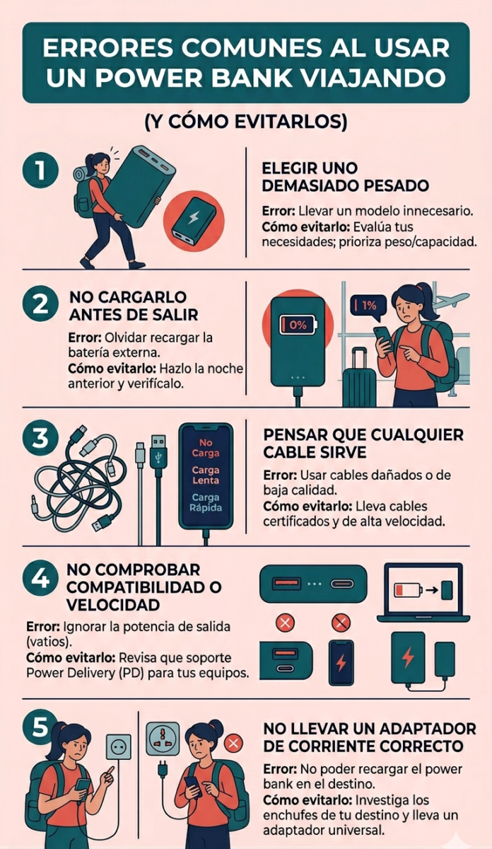 errores uso power bank viajando