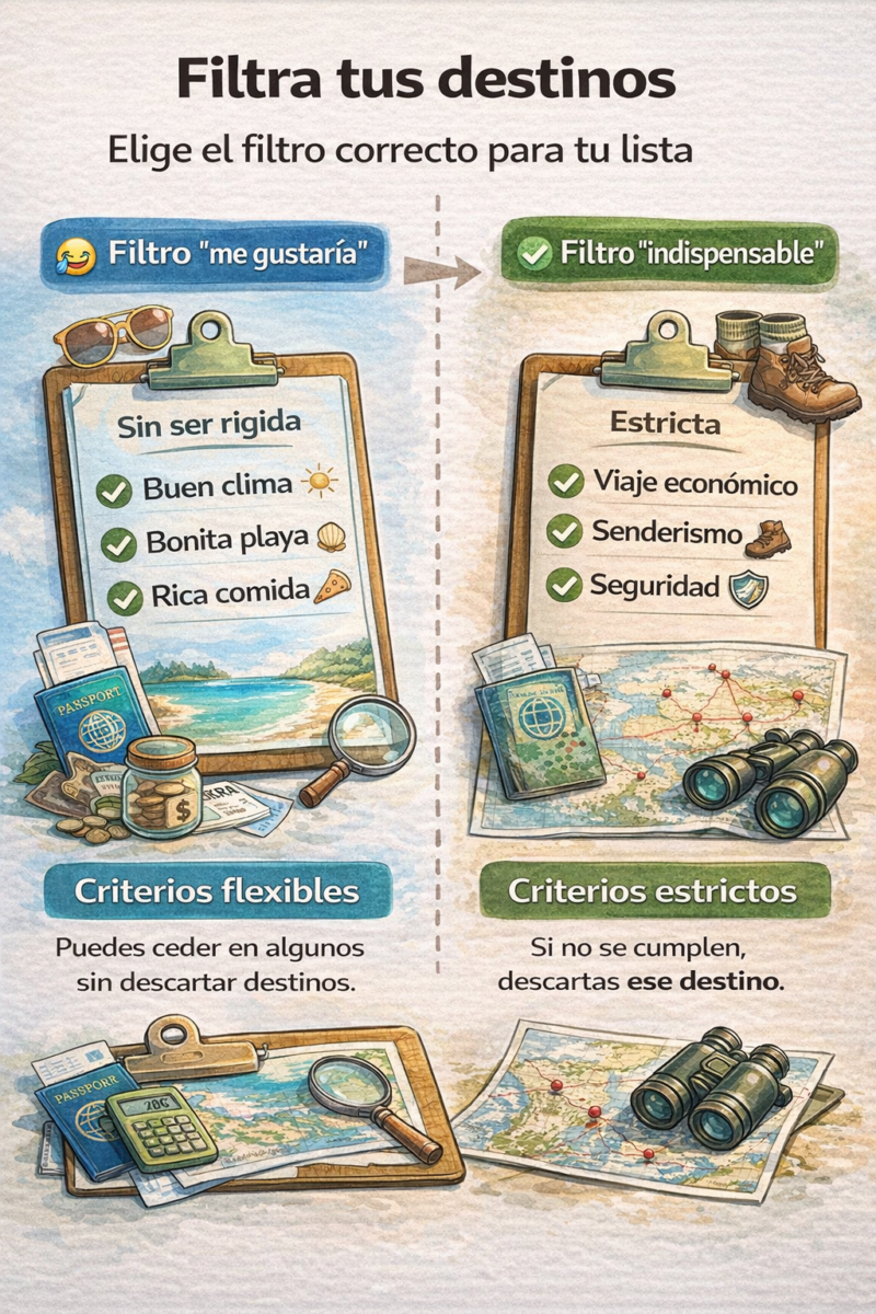 filtrar destinos de viaje