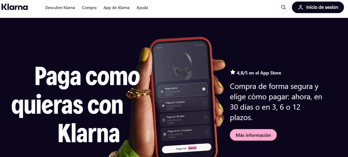 imagen de página web de Klarna para financiar viajes