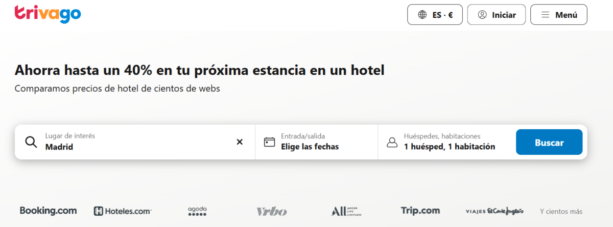 imagen página web de Trivago, buscador de alojamiento