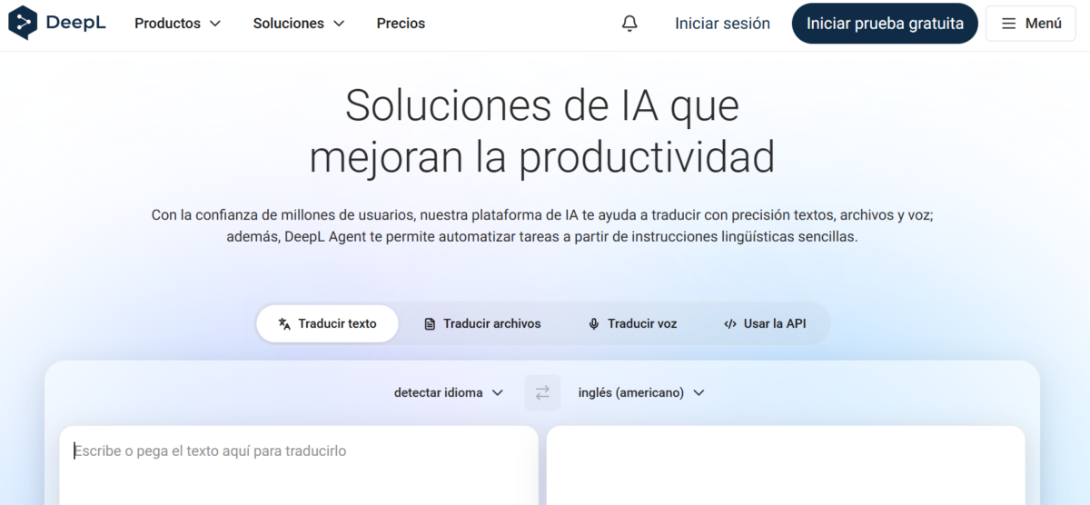 página web de Deepl traductor de idiomas para viajar