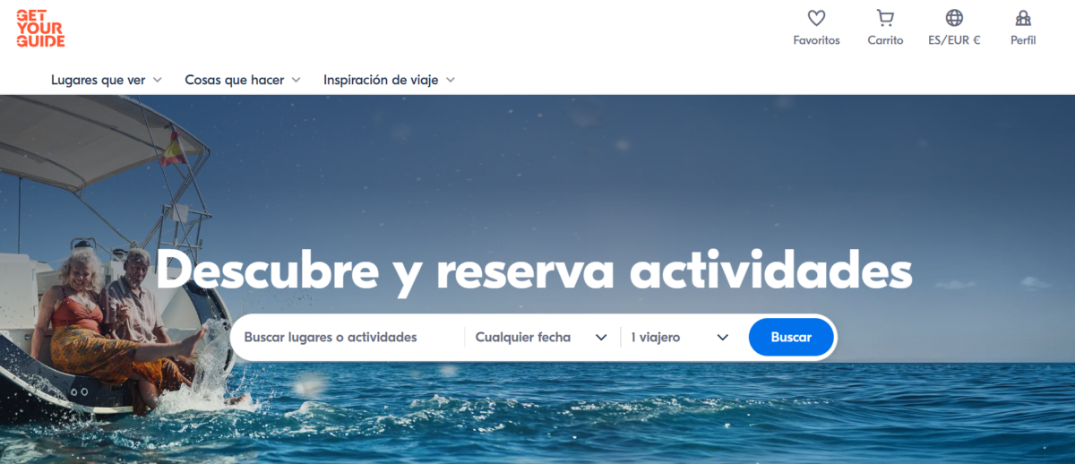 página web de GetYourGuide para reservar tours y actividades de viaje
