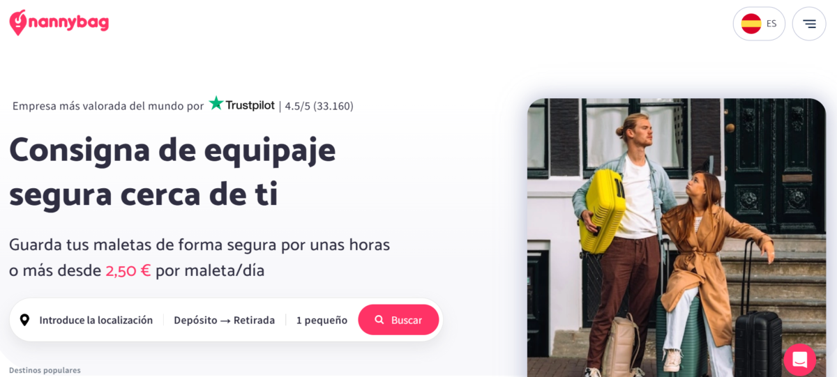 página web de Nannybag para guardar equipaje cuando viajas