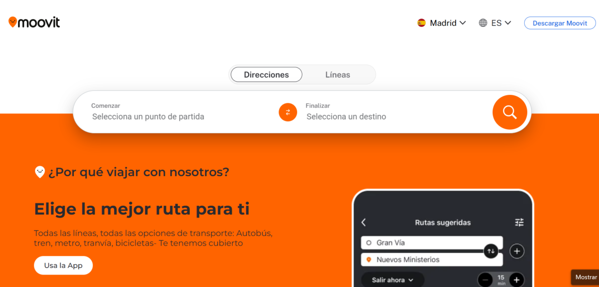 Imagen web de Moovit para traslado en transporte publico