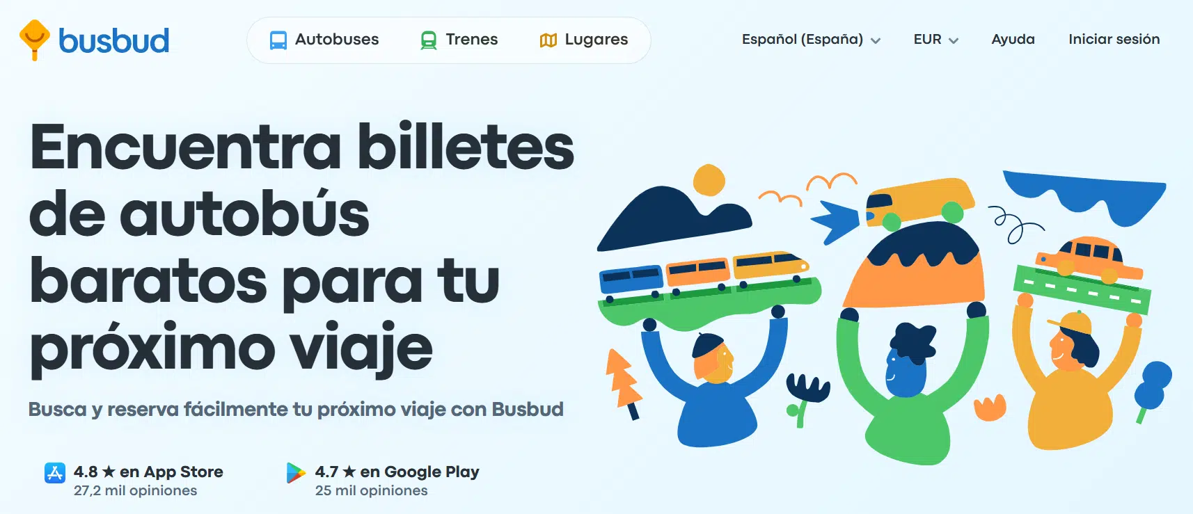 página de inicio de sitio web de Busbud para trayectos en autobús