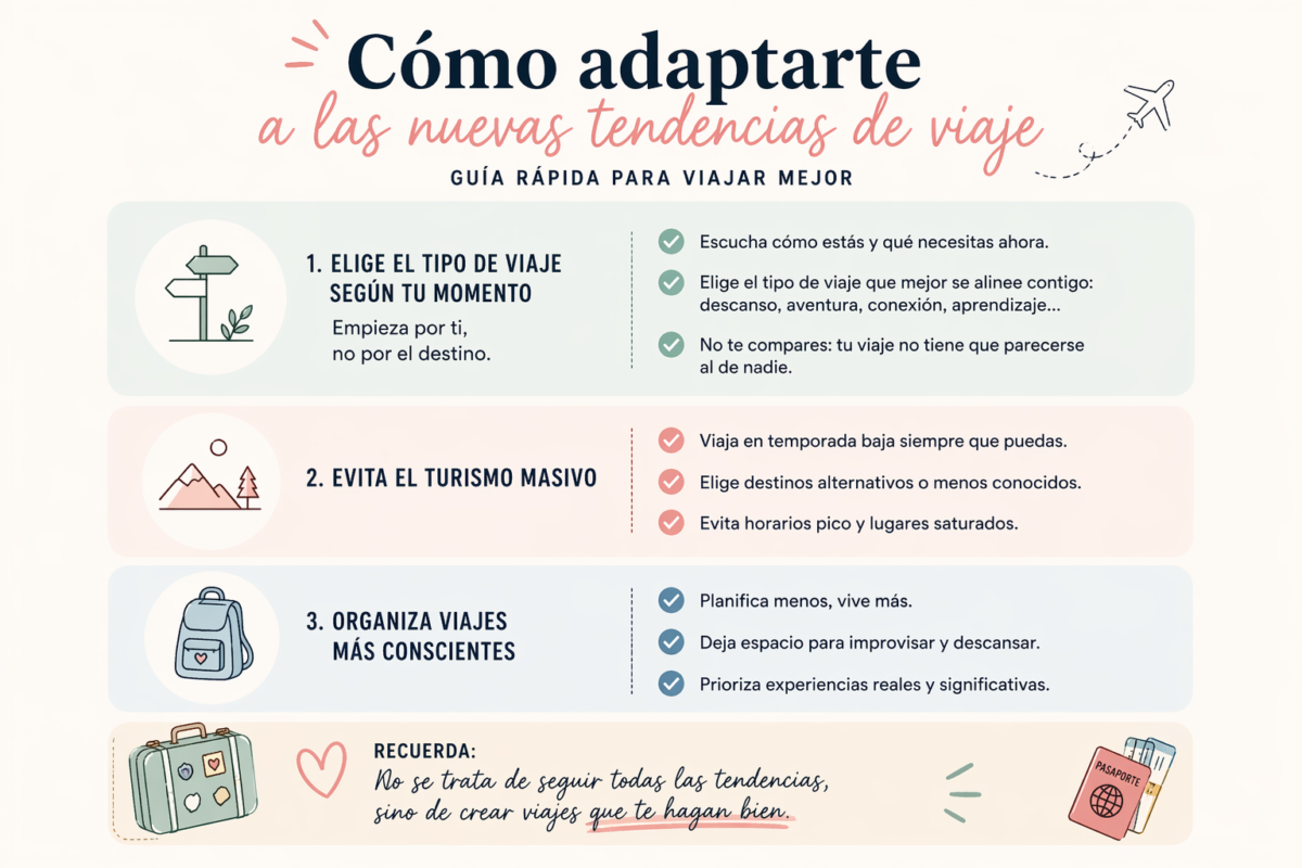 imagen tipo infografia sobre cómo adaptarte a las nuevas tendencias de viaje