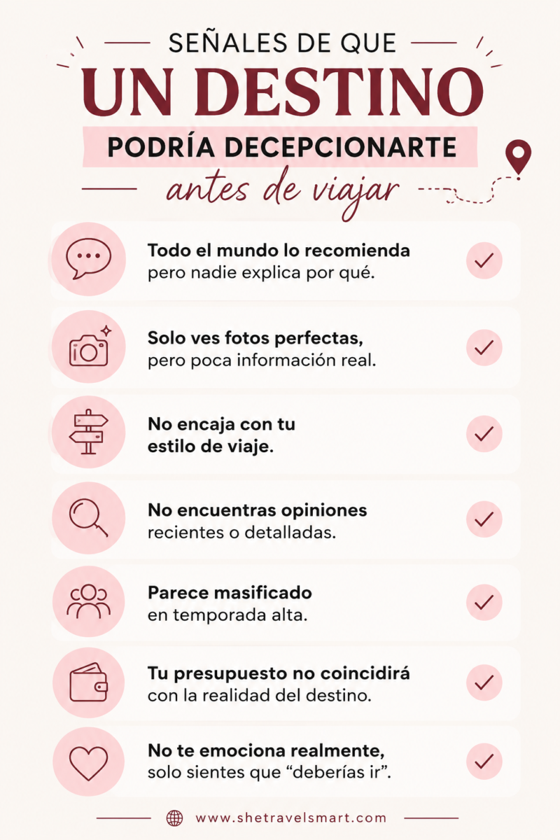 imagen infografía tipo checklist señales de que un destino puede decepcionar