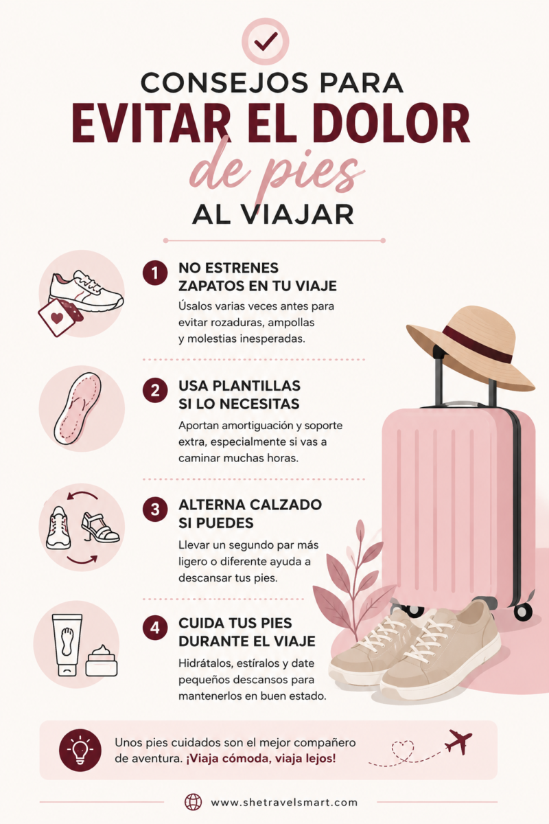 consejos para evitar el dolor de pies al viajar