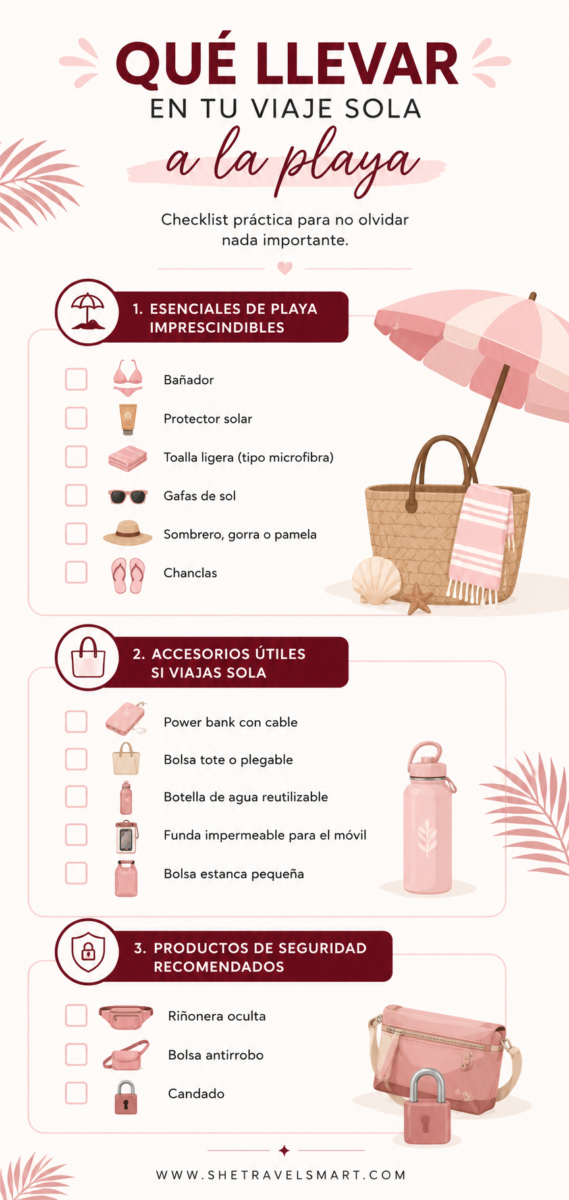 checklist qué llevar a la playa en verano viajando sola