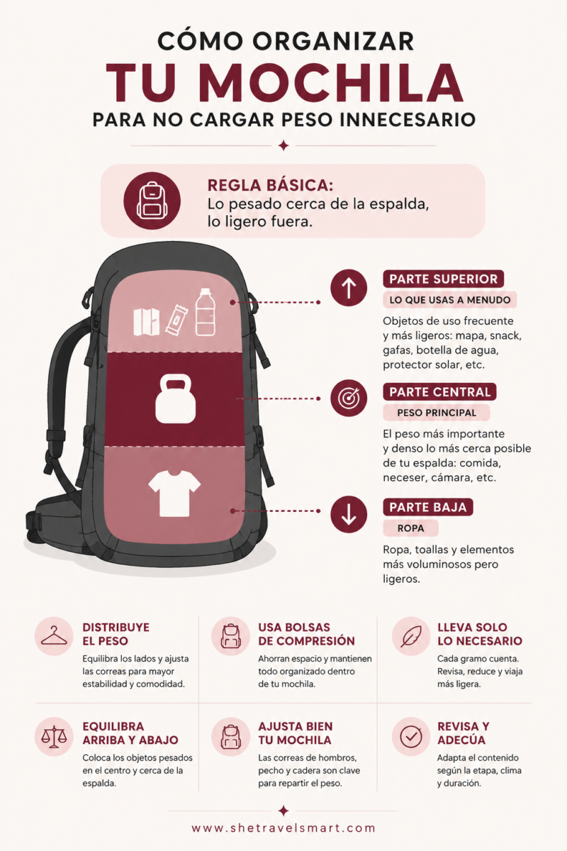organización mochila esenciales para hacer el camino de santiago