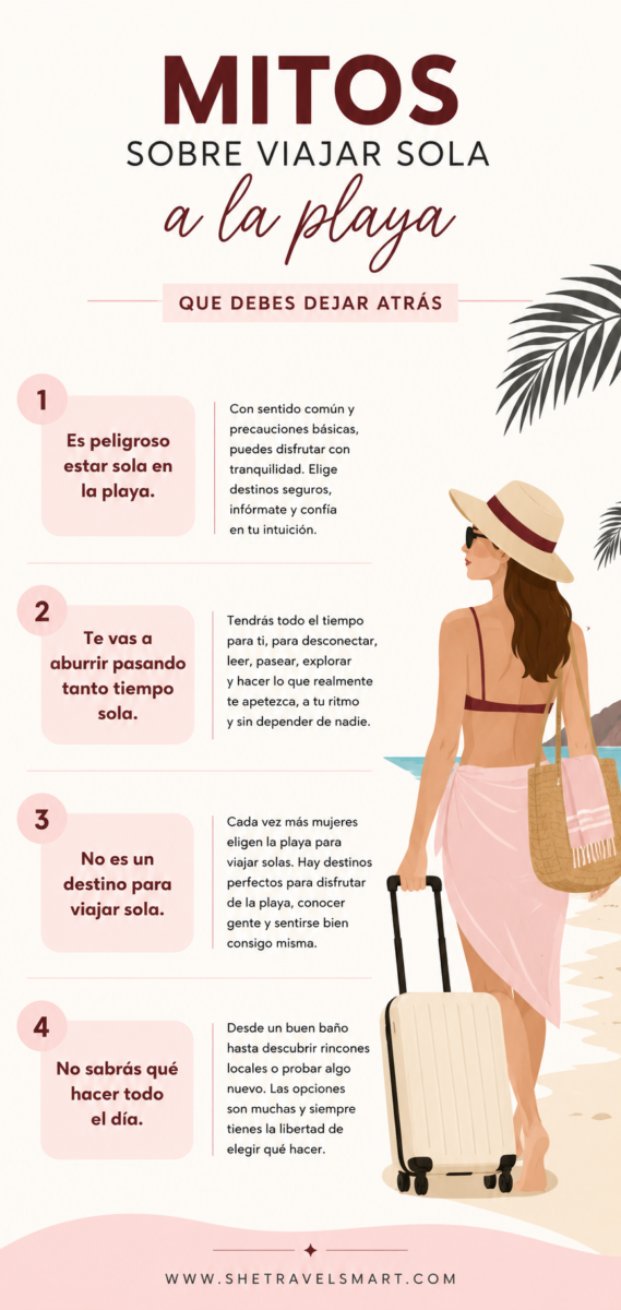 mitos sobre viajar sola a la playa en verano