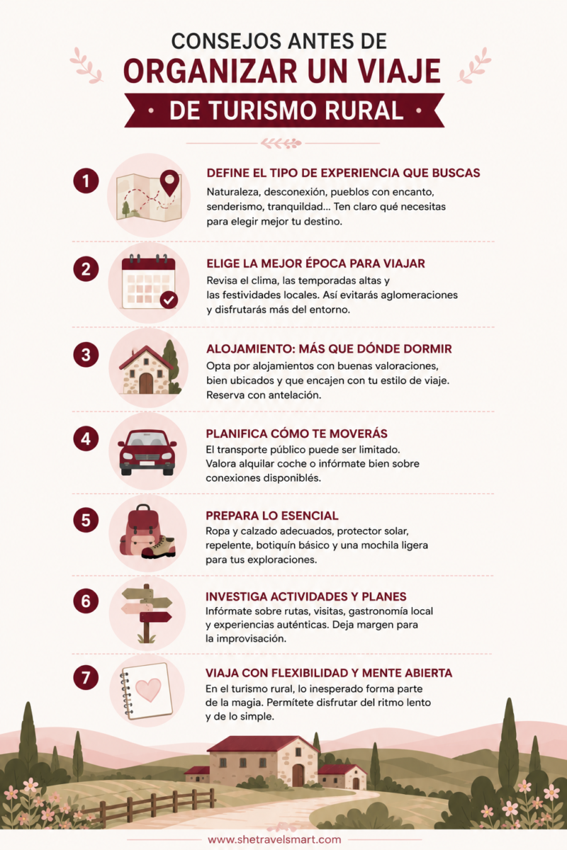 infografía sobre consejos para organizar un viaje rural y de naturaleza