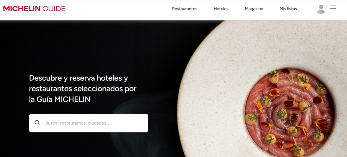captura de pantalla de homepage guía michelin