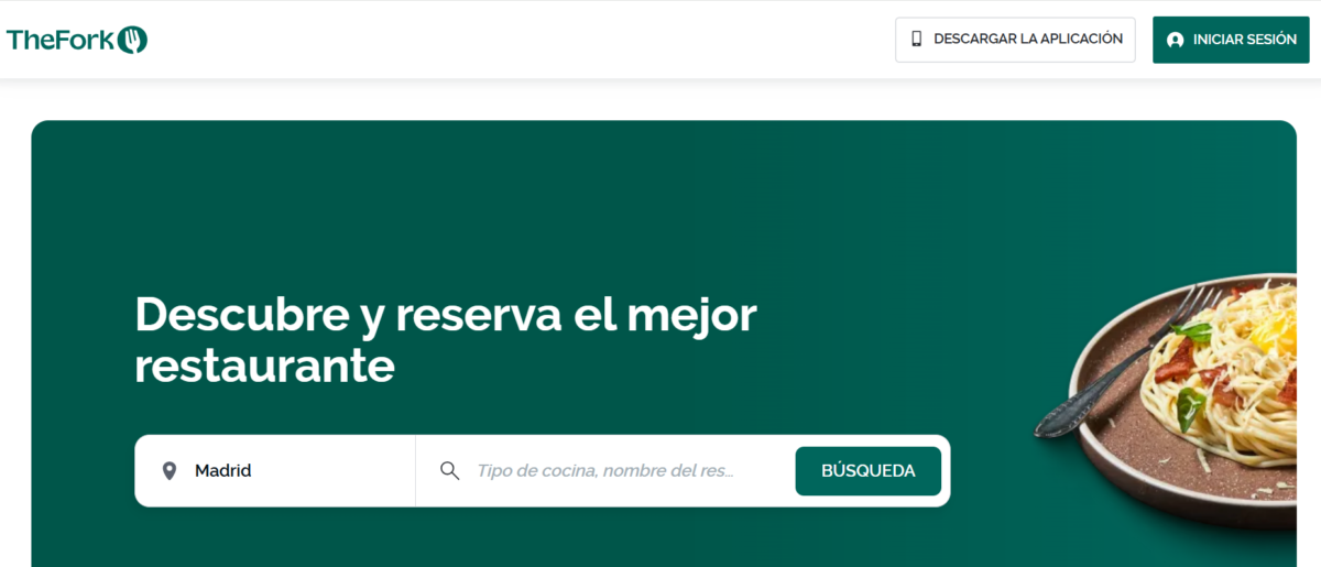 captura de pantalla de homepage The Fork