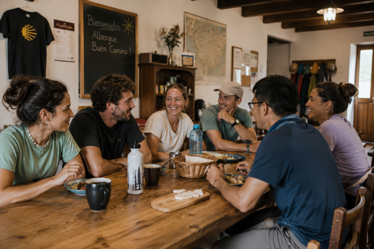 peregrinos compartiendo en un albergue del camino de santiago