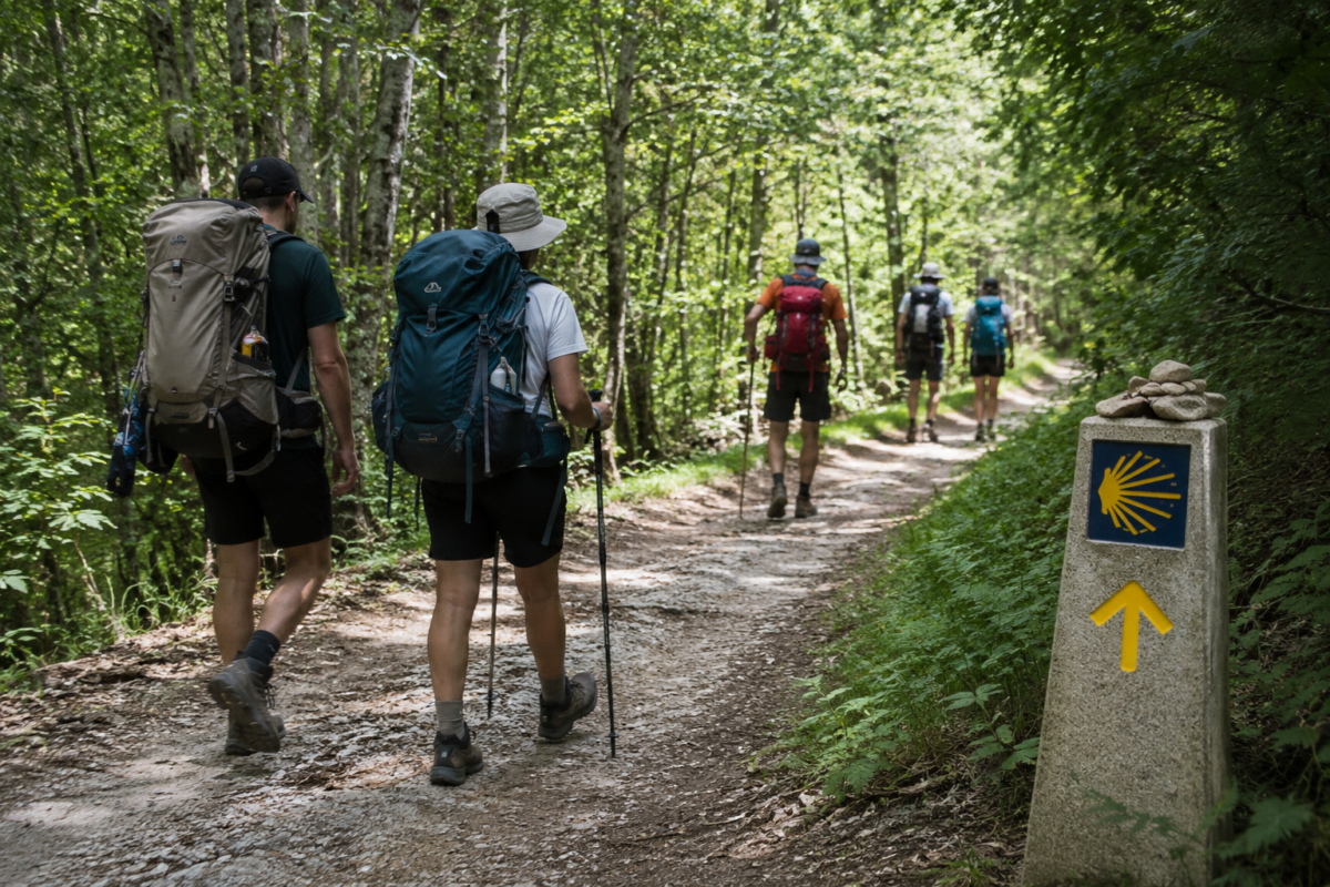 peregrinos en el camino de santiago caminando juntos