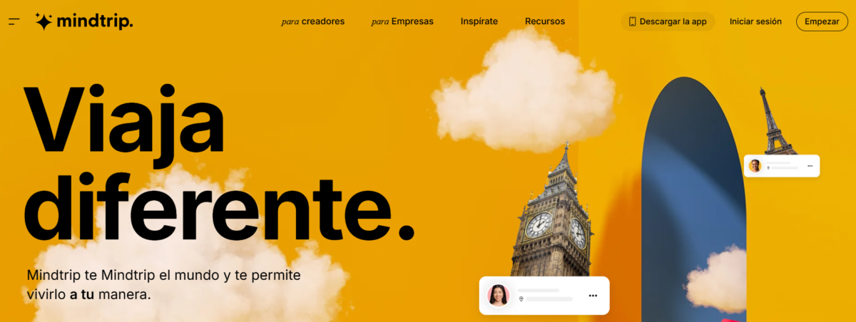 Captura de pantalla de Mindtrip, plataforma de IA para planificar viajes