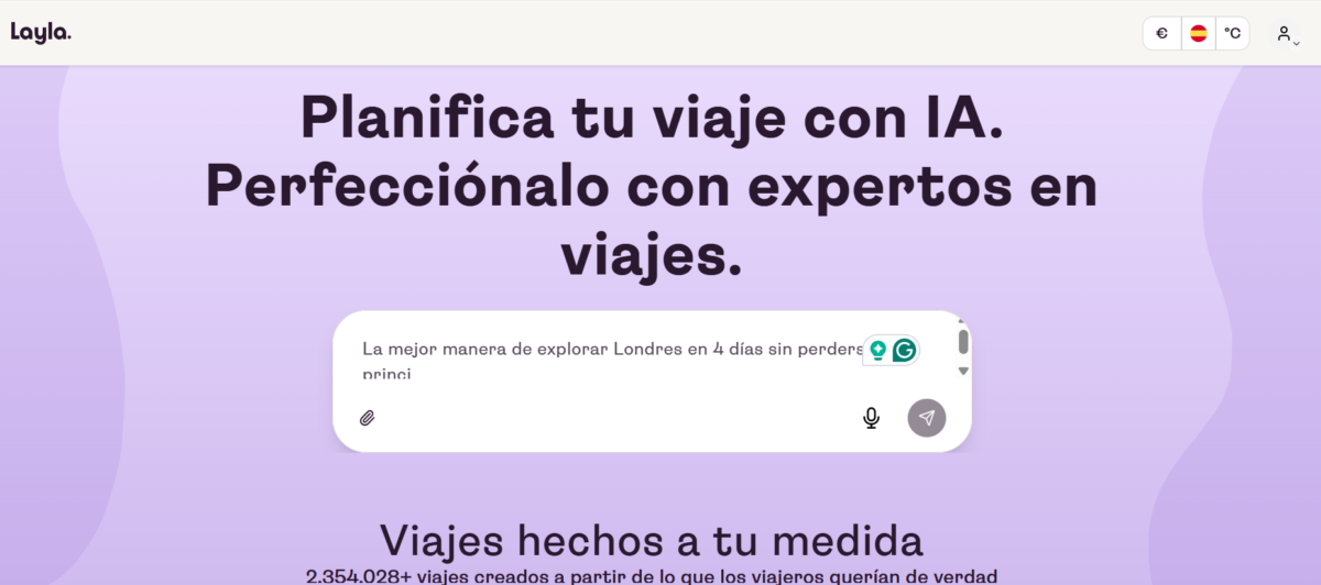 Captura de pantalla de Layla, herramienta de IA para crear itinerarios de viaje