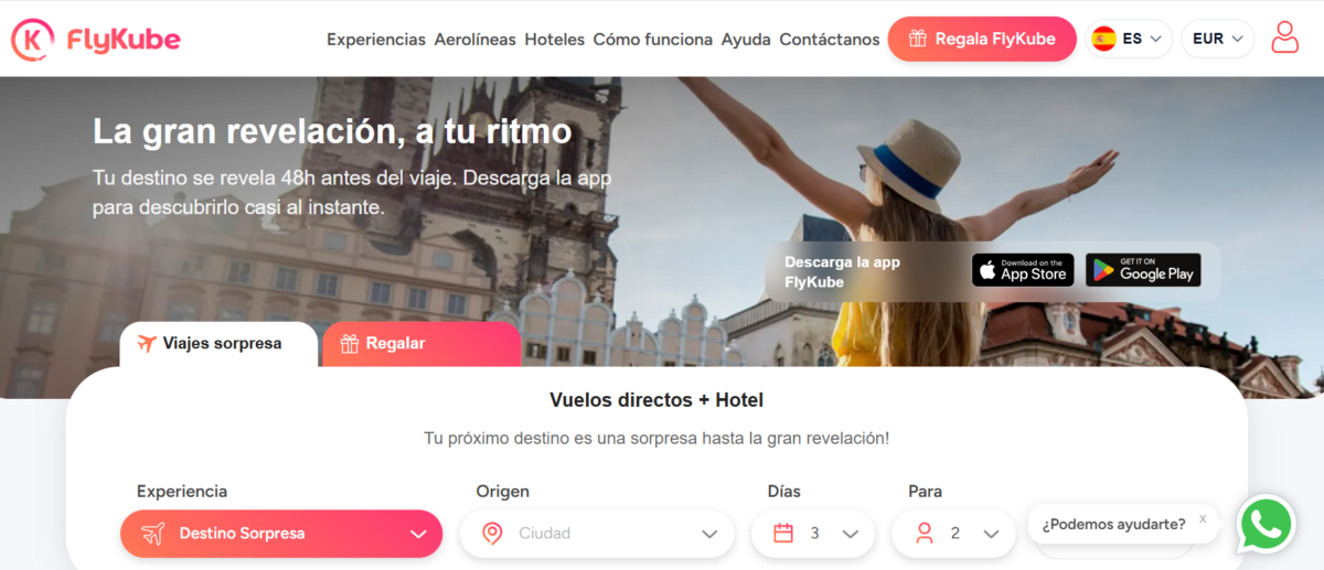 captura de pantalla homepage Flykube