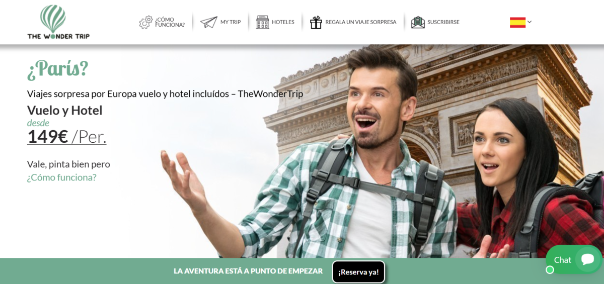 captura de pantalla homepage Thewondertrip