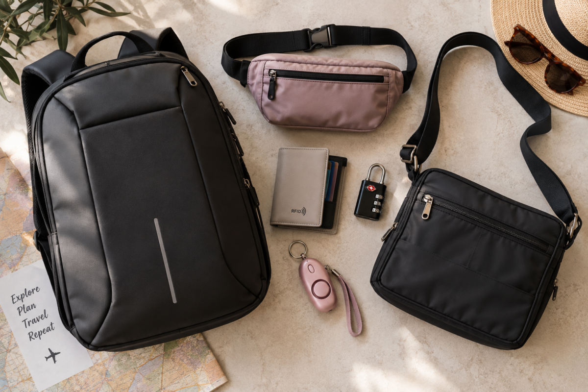 Accesorios de seguridad para proteger pertenencias durante un viaje