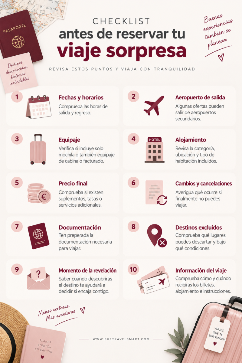 checklist antes de reservar un viaje sorpresa