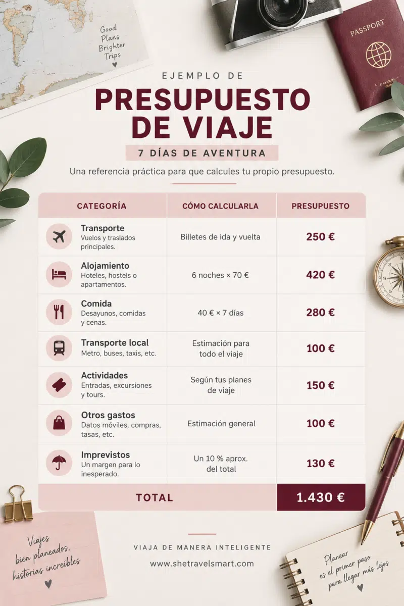 Ejemplo de presupuesto de viaje