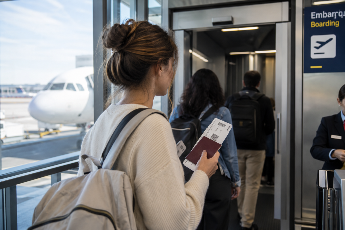 Pasajera preparada para embarcar en un avión